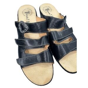 Think! Womens Black Leather Sandals Slides Adjustable Straps Size EU 40 / US 9